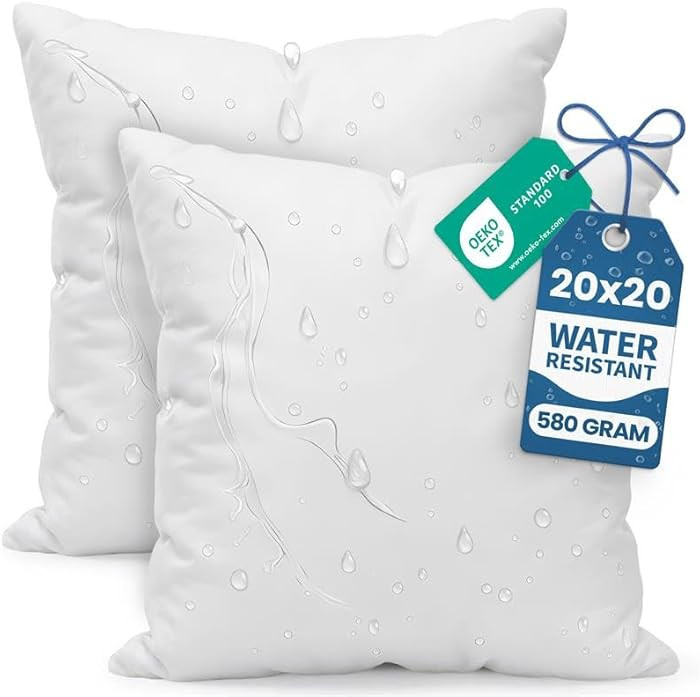 Utopia Bedding Outdoor Pillow Inserts 20 x 20 Inches (Pack of 2, White), Water Resistant Garden T... | Amazon (US)