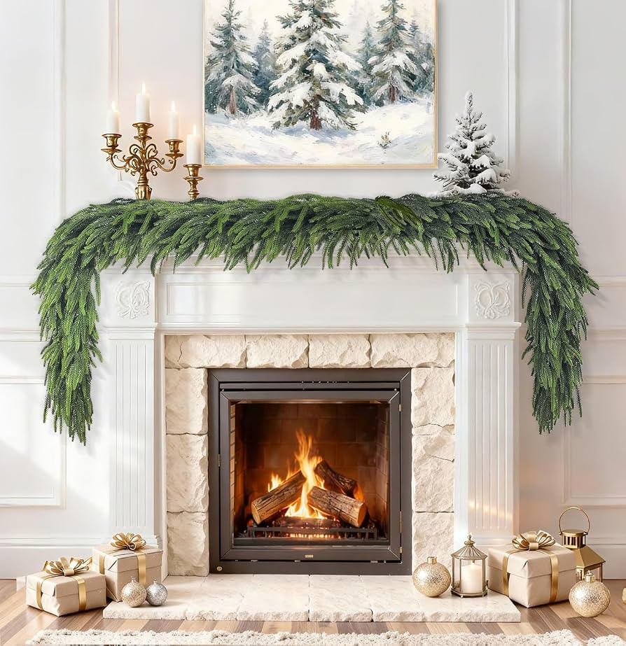 9 Ft Christmas Garland Real Touch Norfolk Pine Garland Christmas Decorations Faux Realistic Winte... | Amazon (US)