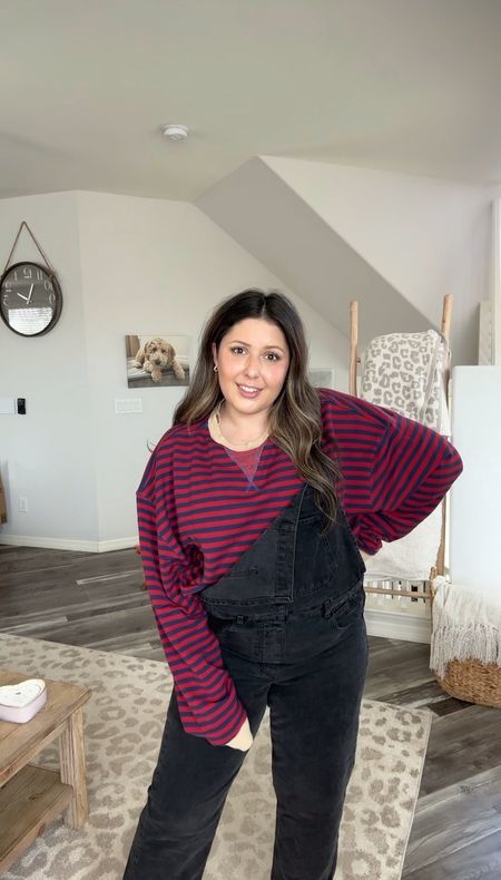 Free people try on haul 
Wearing a medium in the striped crew, large in overalls, large in striped button down but returned for a medium 

#LTKSeasonal #LTKstyletip