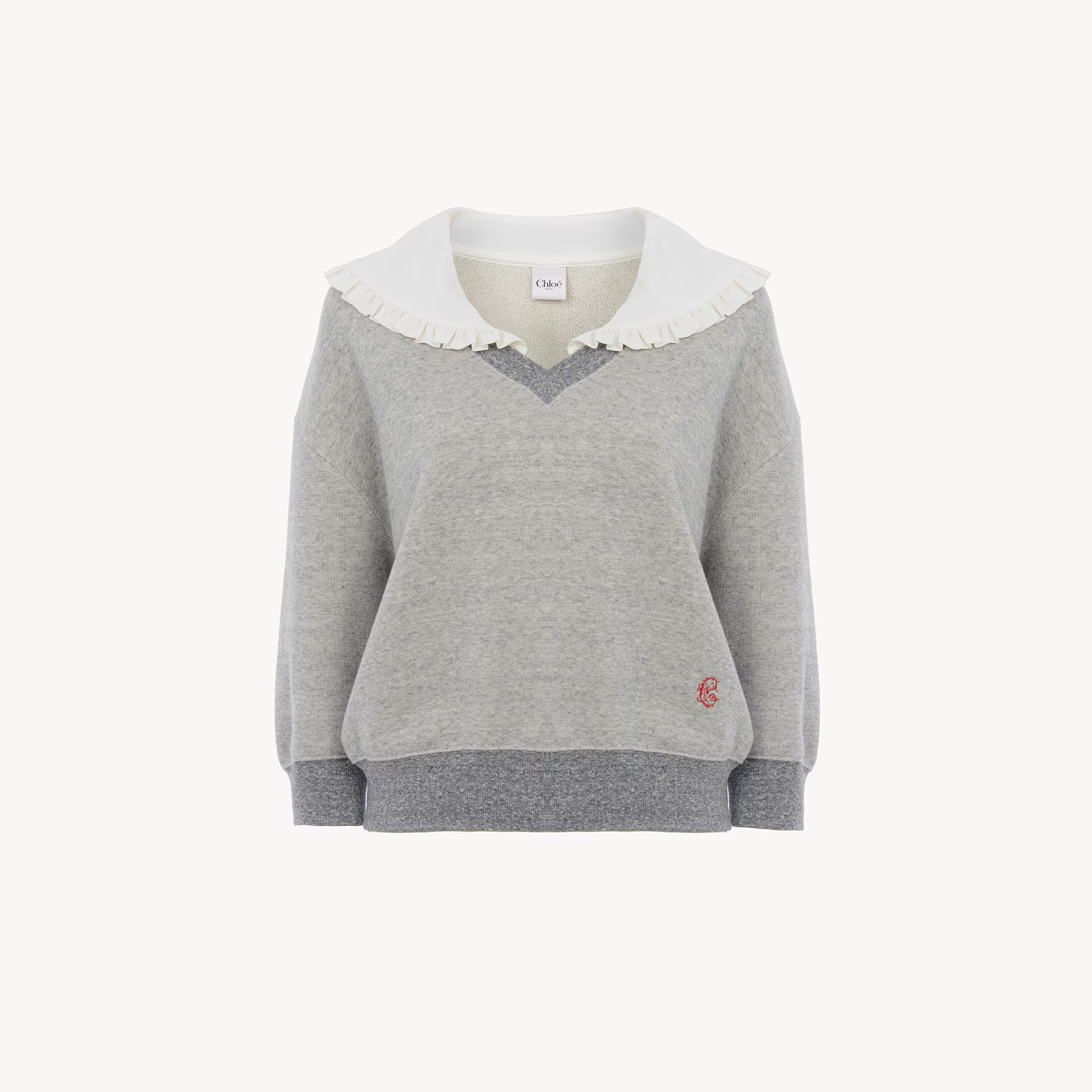 Chloé - Collar sweater in chiné fleece - Vapor Grey - S - Cotton | Chloe US