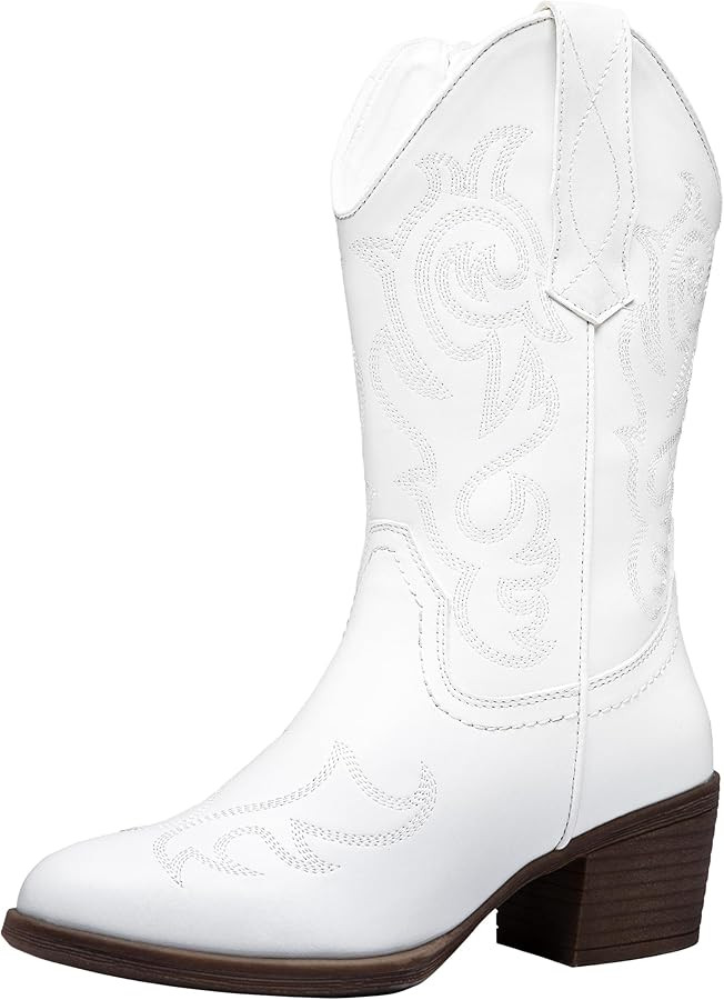 Vepose Women's Cowboy Boots 9800|Mid Calf Cowgirl|Western Embroidered Pull-on Boots for Ladies | Amazon (US)