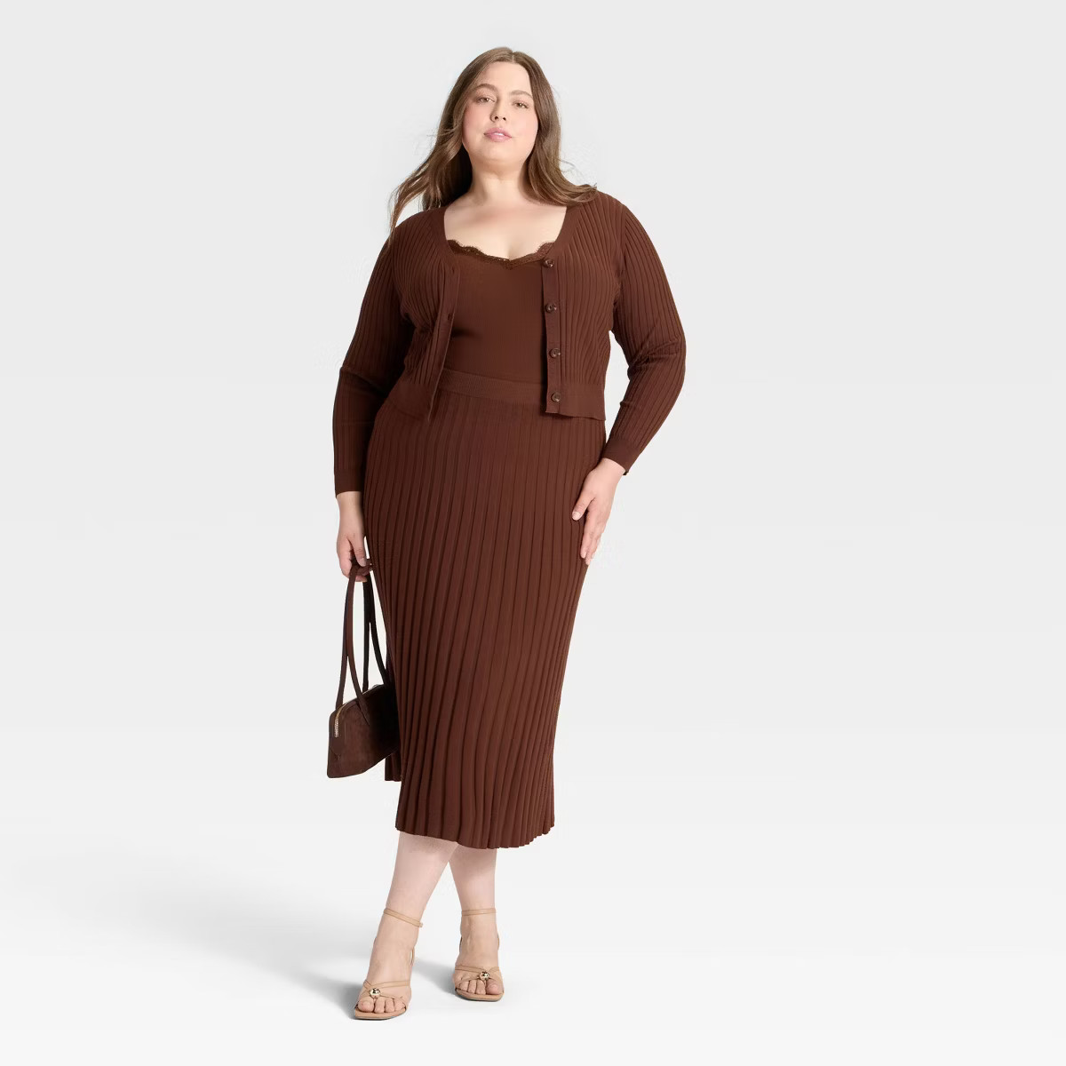 Women's Ribbed Mini Sweater Skirt - A New Day™ Brown 1X | Target