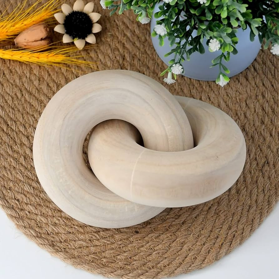 Wood kont Decor Coffee Table Decor for Living Room, Wood Chain Link Decor, Hand Carved Decoration... | Amazon (US)