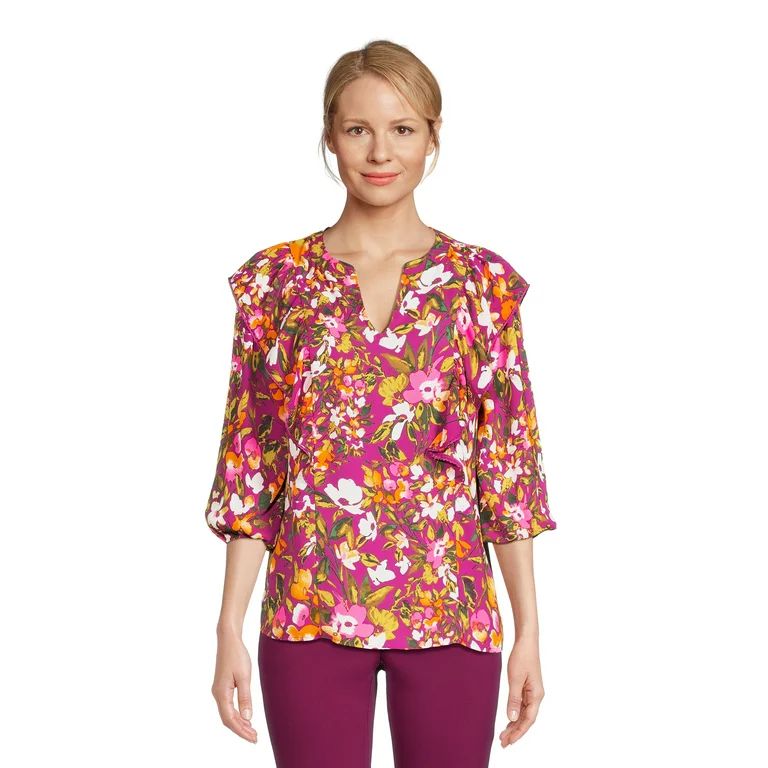 The Pioneer Woman Ruffle Blouse with 3/4-Length Sleeves, Women's, Sizes XS-3X | Walmart (US)