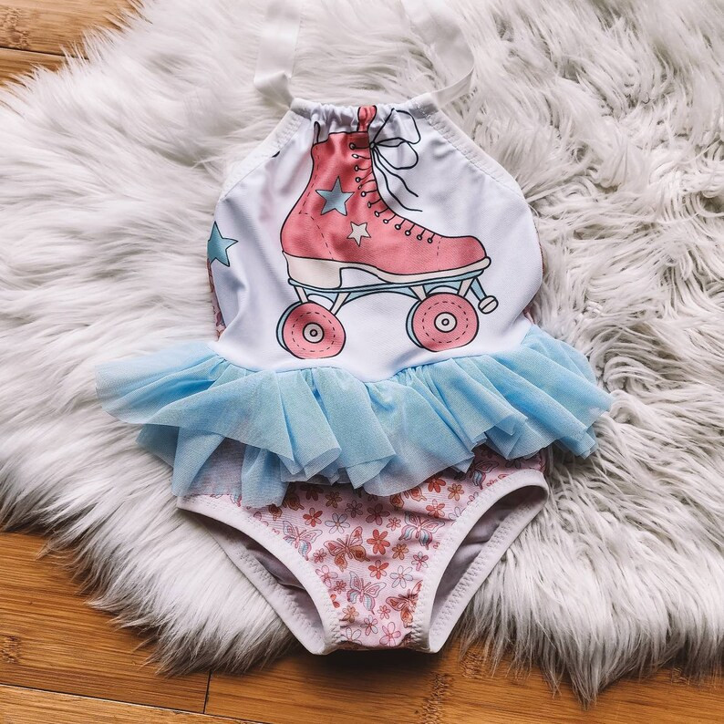 Girl's roller skate ruffle swim suit/baby swim suit/ baby bikini/ toddlers swim suit/ kids swim w... | Etsy (US)