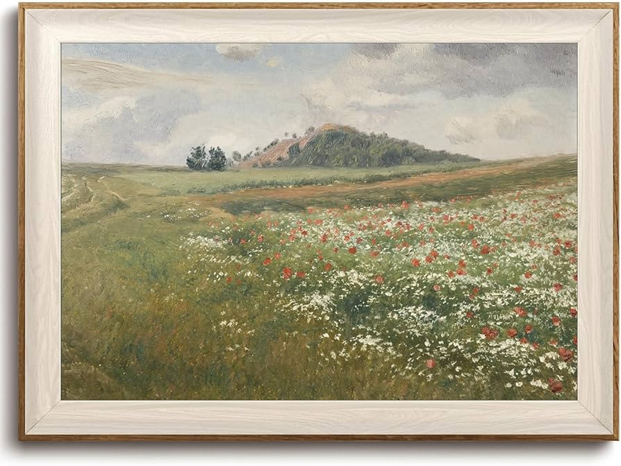 KISSFOX Framed Wall Art Vintage Wall Decor Landscape Canvas Art Wildflowers Pictures Countryside ... | Amazon (US)