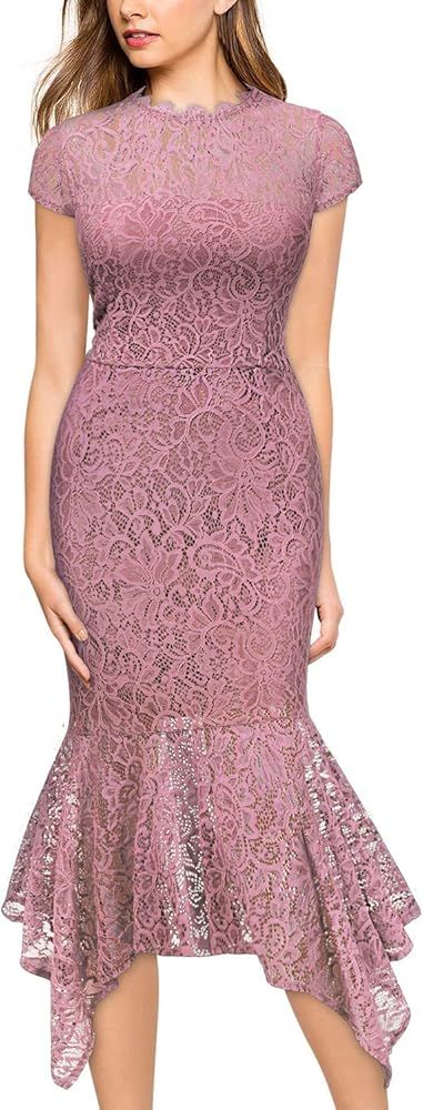 Women's Elegant Floral Lace Slim Evening Party Dress | Amazon (US)