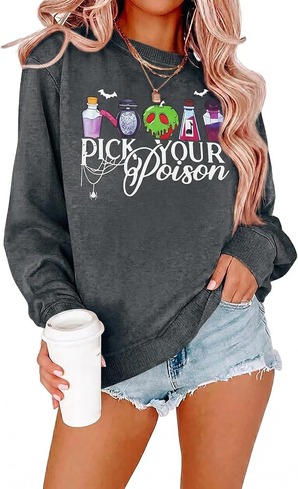 Halloween Sweatshirts for Women Pick Your Poison Top Halloween Trip Clothes | Amazon (US)