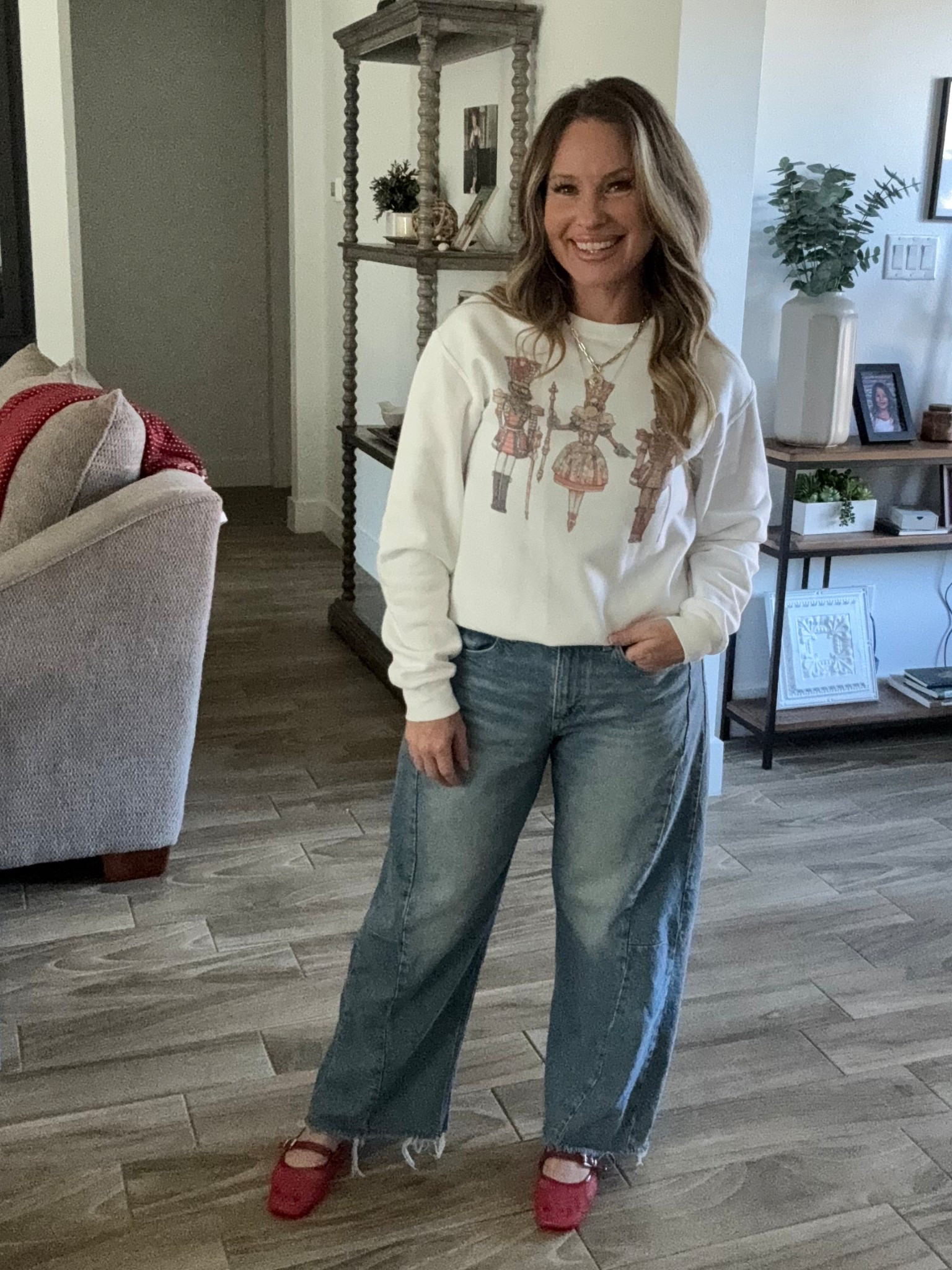 Holiday casual outfit 
Sassy Queen sweater: 
use code: Brandyburgess 
Necklace by Kendra Scott #kendrascott


#LTKHoliday #LTKootd #LTKOver40