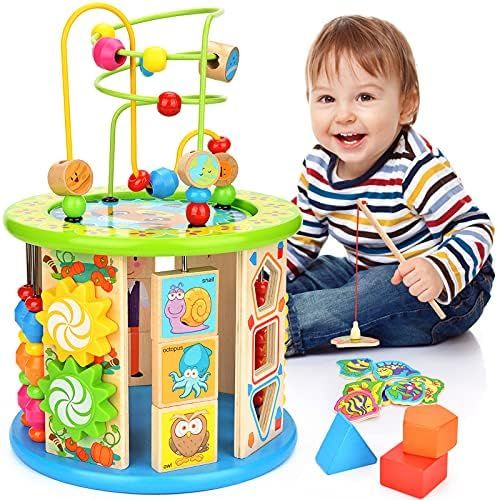 Victostar Activity Cube, 10 in 1 Bead Maze Multipurpose Educational Toy Wood Shape Color Sorter f... | Amazon (US)