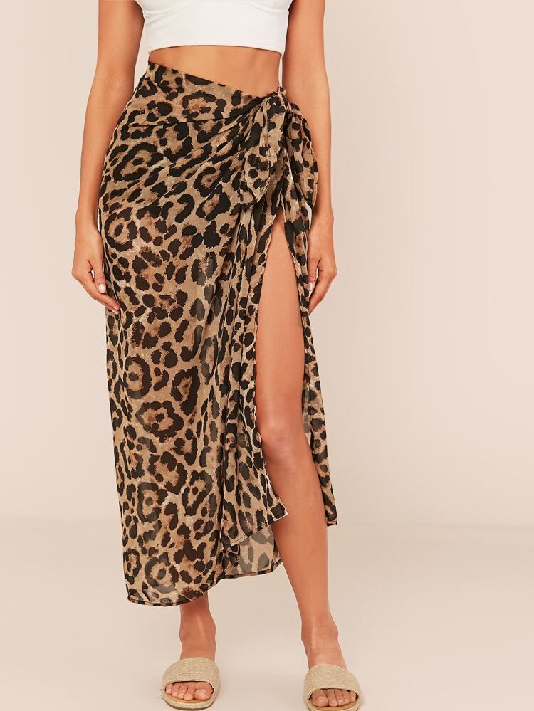 SHEIN Leopard Print Swim Sarong Cover-Up | SHEIN