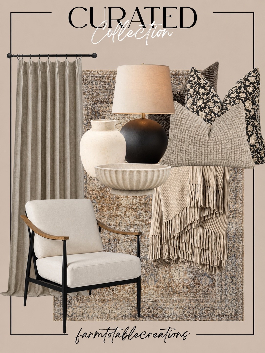 Curated Collection Favorites 🤎
Follow @farmtotablecreations on Instagram for more cozy, neutral home inspiration.

This collection is all about layering timeless textures and warm earthy tones—think cozy knits, soft neutrals, rustic ceramics, and elegant contrast with that black table lamp and armchair frame. Perfect for adding warmth and character to any space this season!

#livingroomrug #pillows #rugs #livingroomfurniture #throwblanket #neutraldecor #vintagerug #homestyling #homedetails #pillowcombo

#LTKHome #LTKSaleAlert