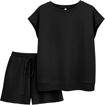 ATHMILE Two Piece Womens Summer Lounge Short Sets Cap Sleeve | Amazon (US)