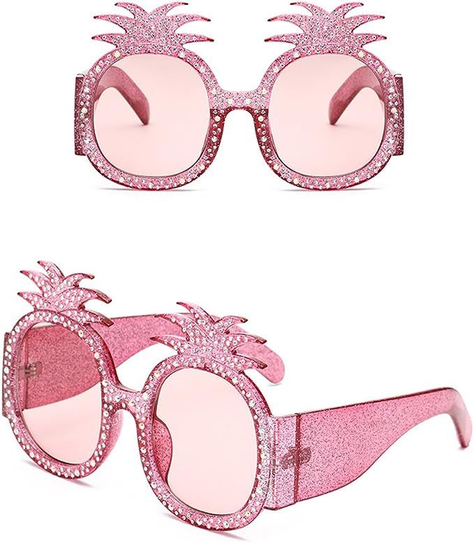 Hukai Pineapple Oversize Women's Oval Sunglasses Rhinestone Decor UV400 Party Eyewear (E) | Amazon (US)