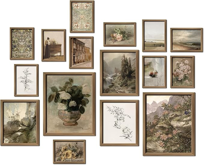 16 PCS Framed Vintage Wall Art Decor, French Country Farmhouse Gallery Wall Frame Set Prints for ... | Amazon (US)