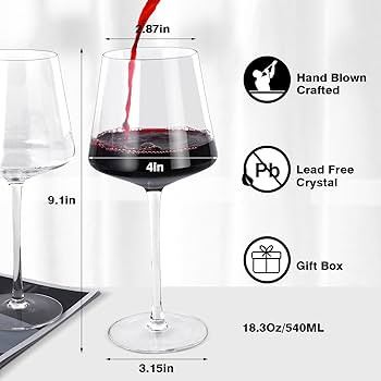Wine Glasses Set of 4- Hand Blown Crystal, 18 oz Modern Glasses with Tall Stem for Red White Wine... | Amazon (US)