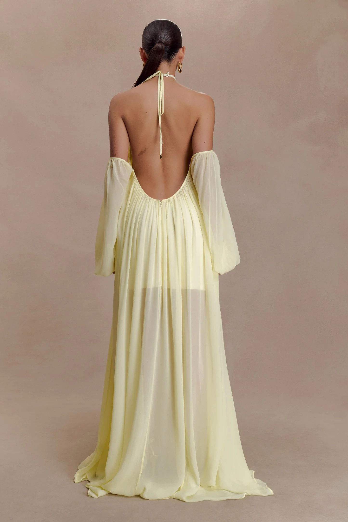 Janni Chiffon Maxi Dress With Hardware - Lemon Lime | Meshki UK