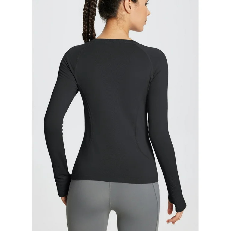 BALEAF Long Sleeve Sweat Shirts For Women Seamless Tight with Thumb Holes Running Black XS - Walm... | Walmart (US)
