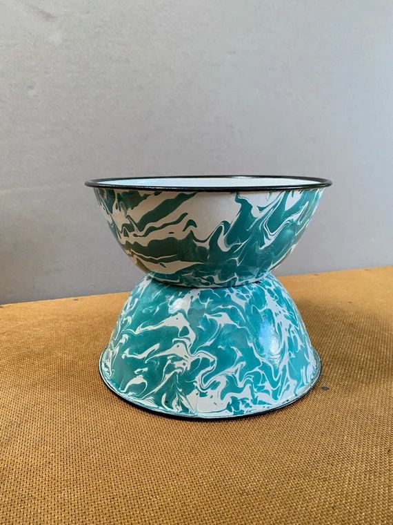 Camping Bowls  Enamelware Teal and White Metal Bowls Set of | Etsy | Etsy (US)