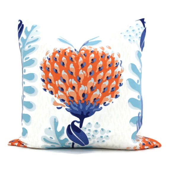 Coral  Orange Tiverton Decorative Pillow Cover  18x18, 20x20, 22x22, Eurosham or lumbar Thibaut c... | Etsy (US)