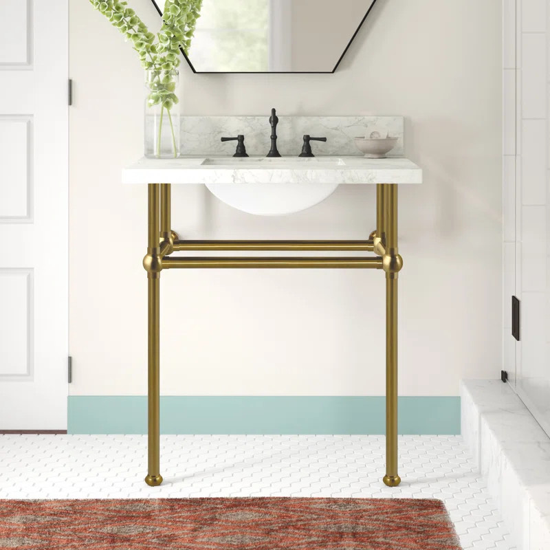 Kingston Brass Templeton 30-Inch Carrara Marble Vanity Top with Brass Legs (8-Inch, 3-Hole) | Wayfair North America