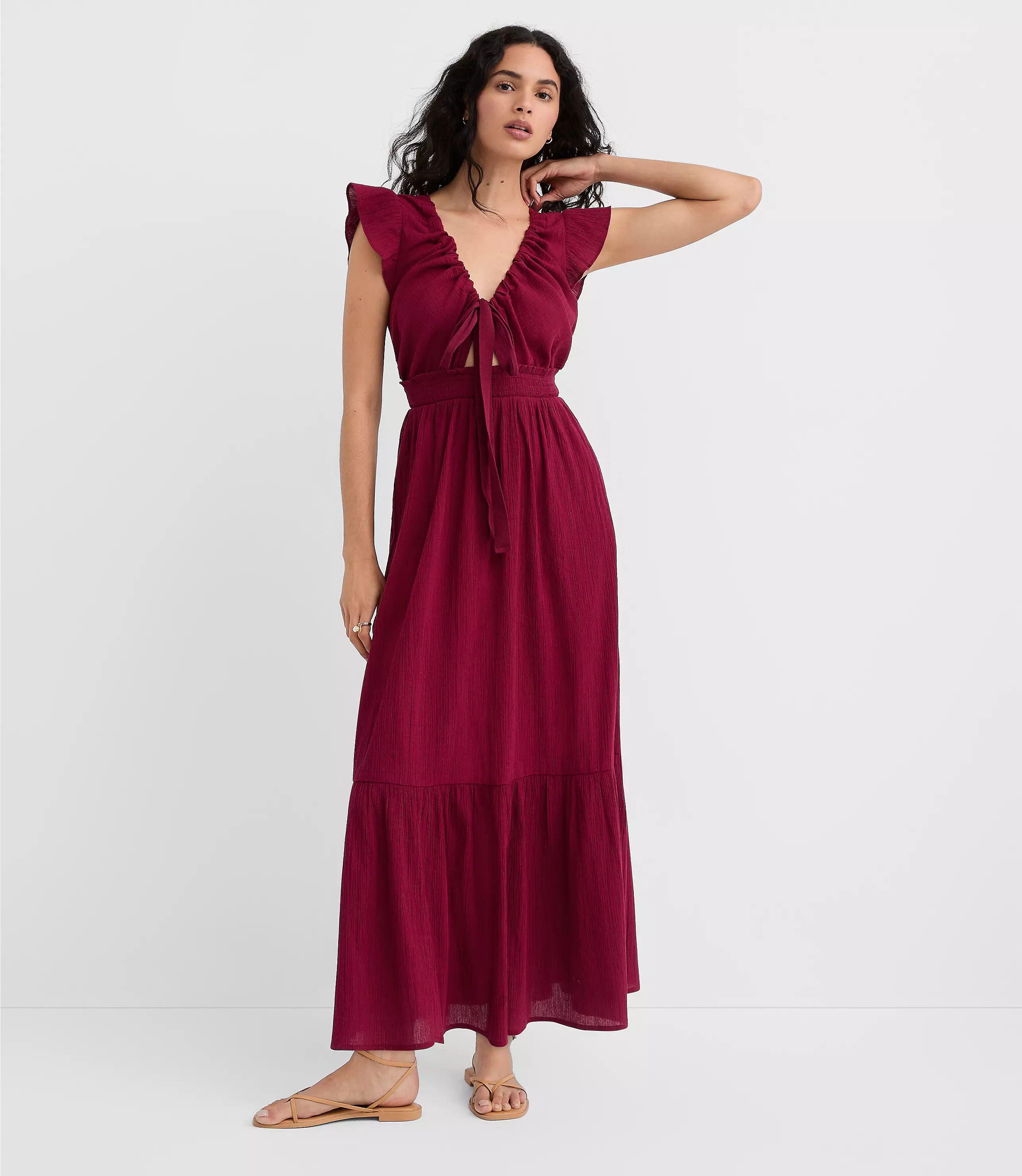 Petite LOFT Beach Bow Cutout Maxi Pocket Dress | LOFT