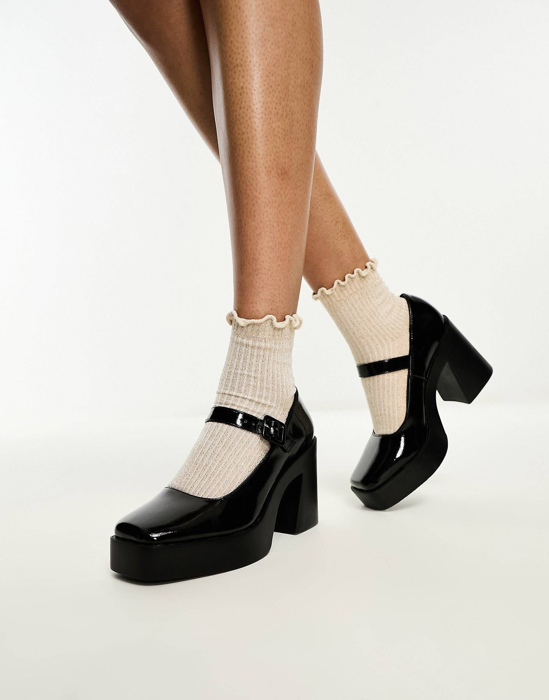 ASOS DESIGN Pound platform mary jane heeled shoes in black | ASOS (Global)