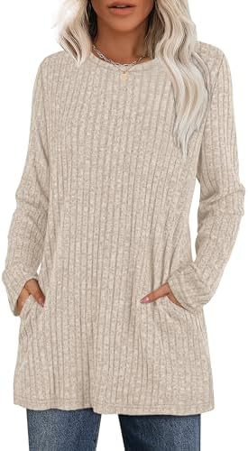 XIEERDUO Long Sleeve Shirts for Women Crewneck Tunic Tops Loose Fit Dressy Womens Sweaters with P... | Amazon (US)