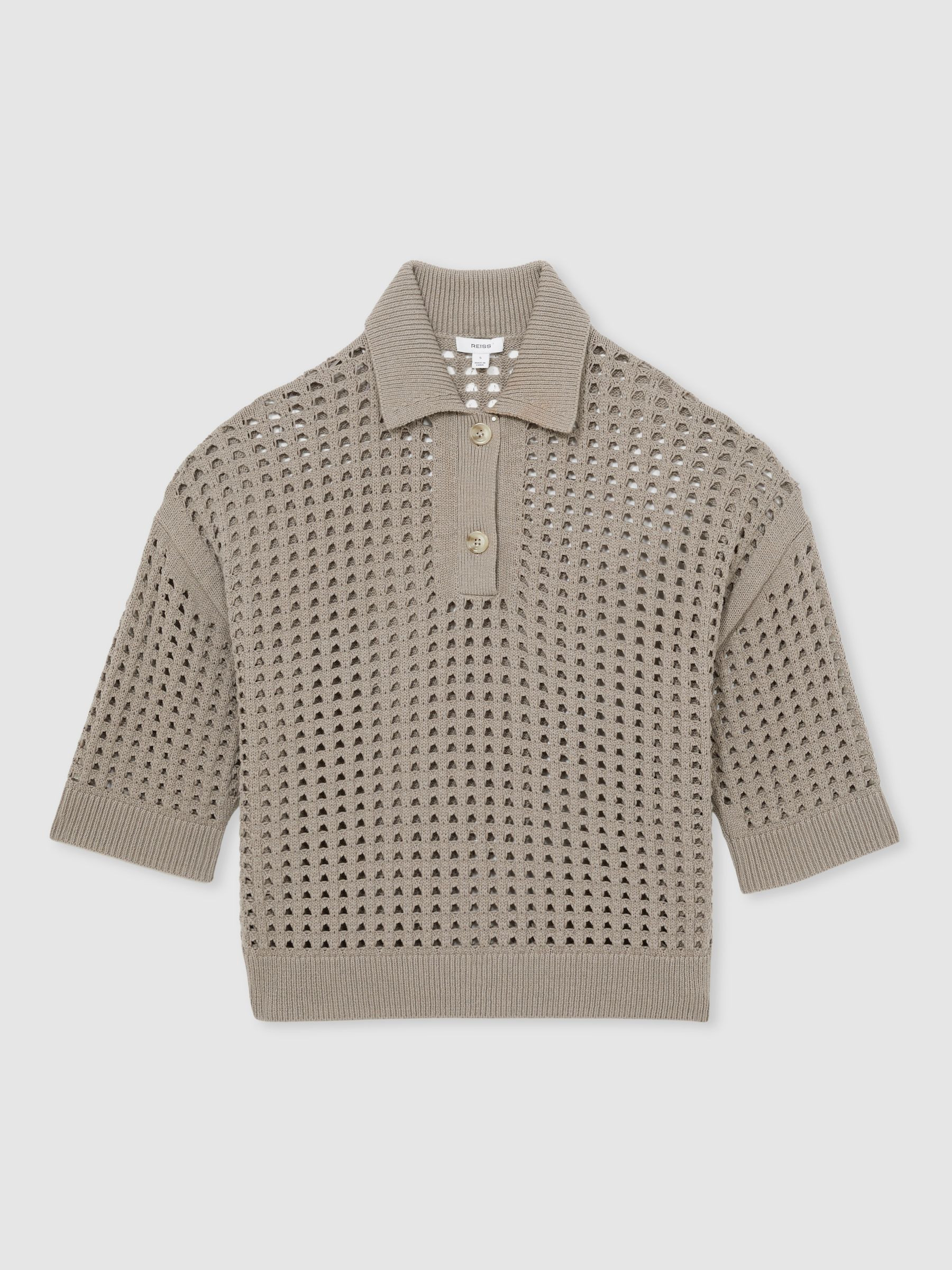 Reiss Cotton Crochet Collared Jumper in Stone | REISS | Reiss US