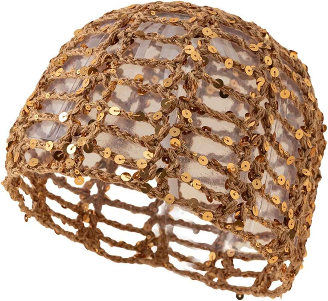 Gorro de verano con lentejuelas con purpurina para mujer, sombrero de ganchillo hueco para playa,... | Amazon (US)