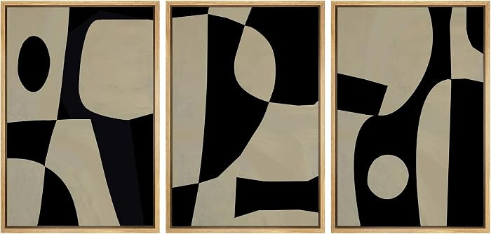SIGNLEADER Framed Canvas Print Wall Art Set Black Geometirc Block Abstract Shapes Illustrations M... | Amazon (US)