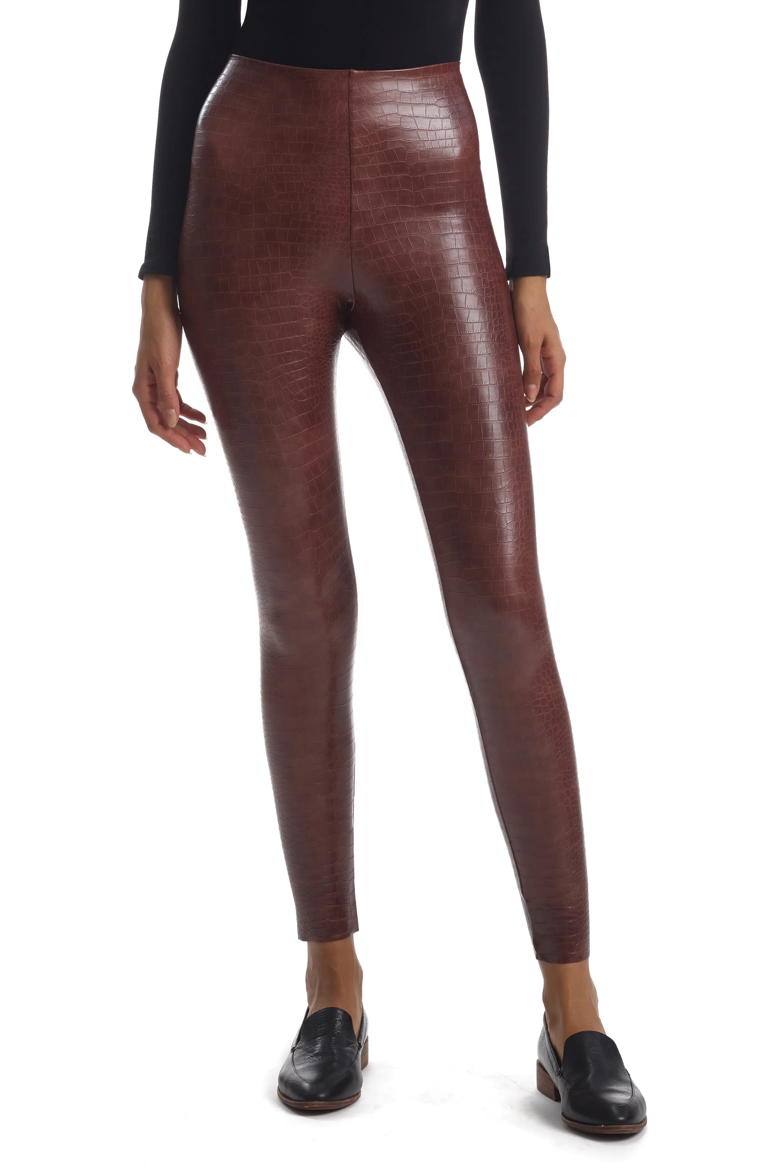Women's Commando Reptile Embossed Faux Leather Leggings, Size Large - Brown | Nordstrom