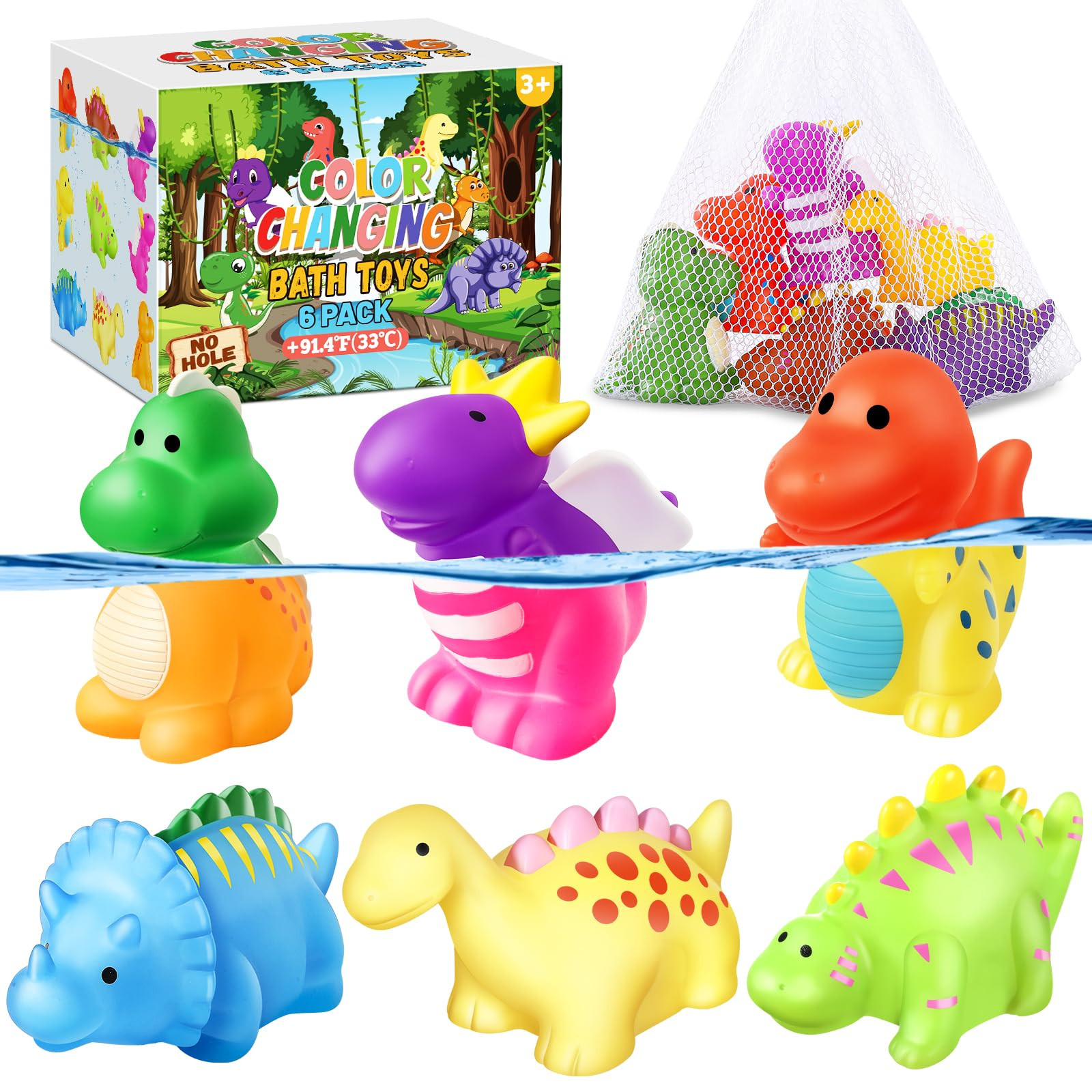 Color Changing No Hole Toddler Bath Toys for Kids Ages 1-3 4-8, Dinosaur Bath Toys for Water Table Toddlers 2-4, Dinosaur Toys Water Pool Toys for Bathtub Beach with Drying Bag | Amazon (US)