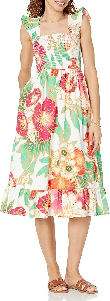 The Drop Women's Kimi Ruffled-Shoulder Smocked Midi Dress | Amazon (US)