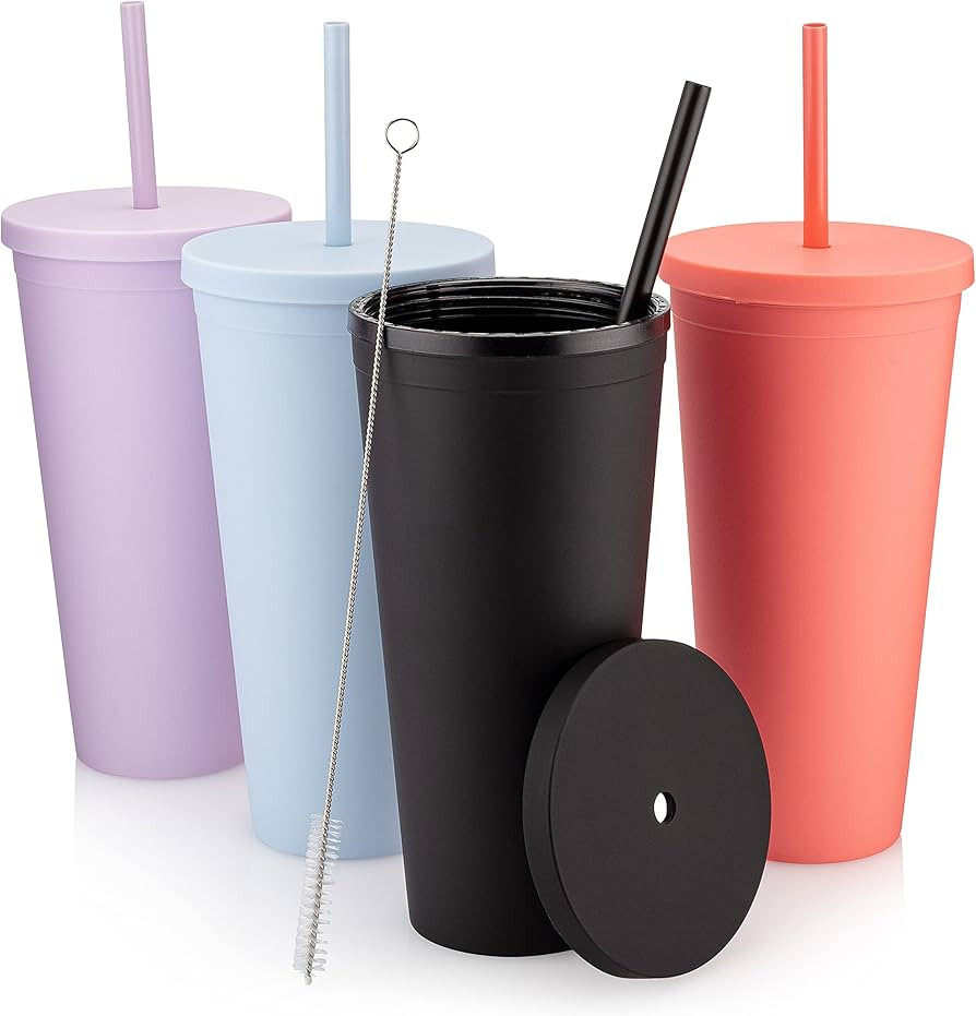 STRATA CUPS Acrylic Tumbler with Lid and Straw (Pack of 4) - 22 oz Pastel Colored Cups, Double Wa... | Amazon (US)