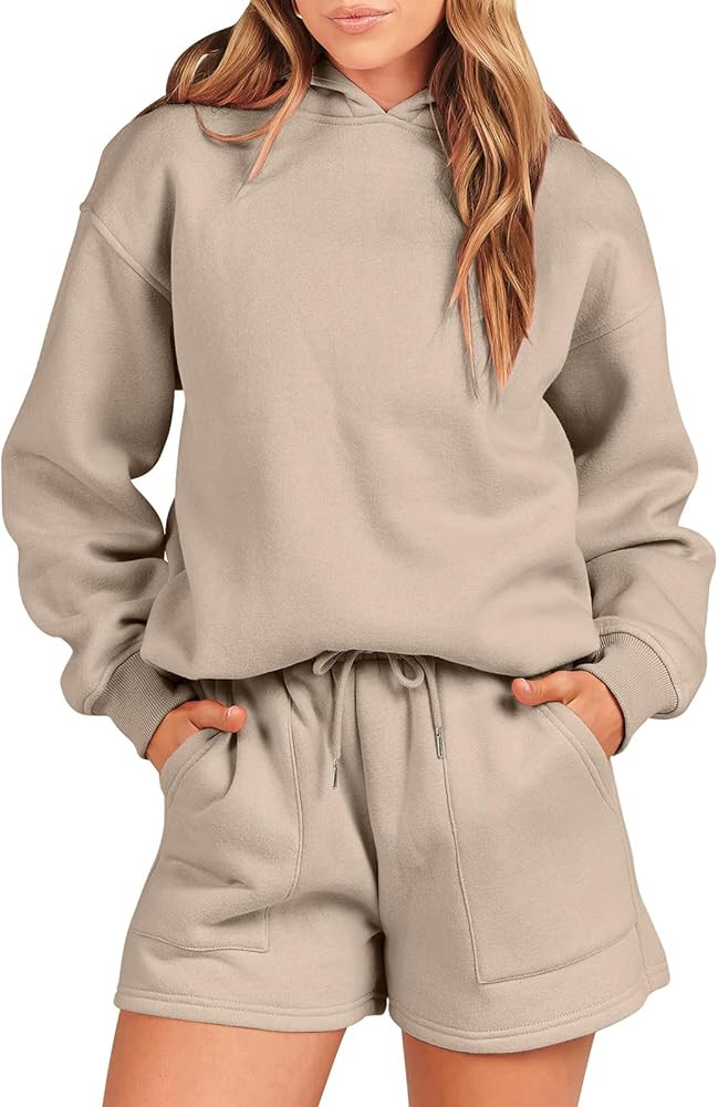 ANRABESS Women 2 Piece Outfits Hoodie Short Set Oversized Sweatshirt Shorts Sweatsuit Y2K Clothes | Amazon (US)