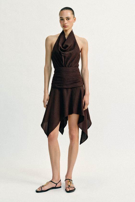 ASYMMETRIC HEM HALTER MINI DRESS | Zara US