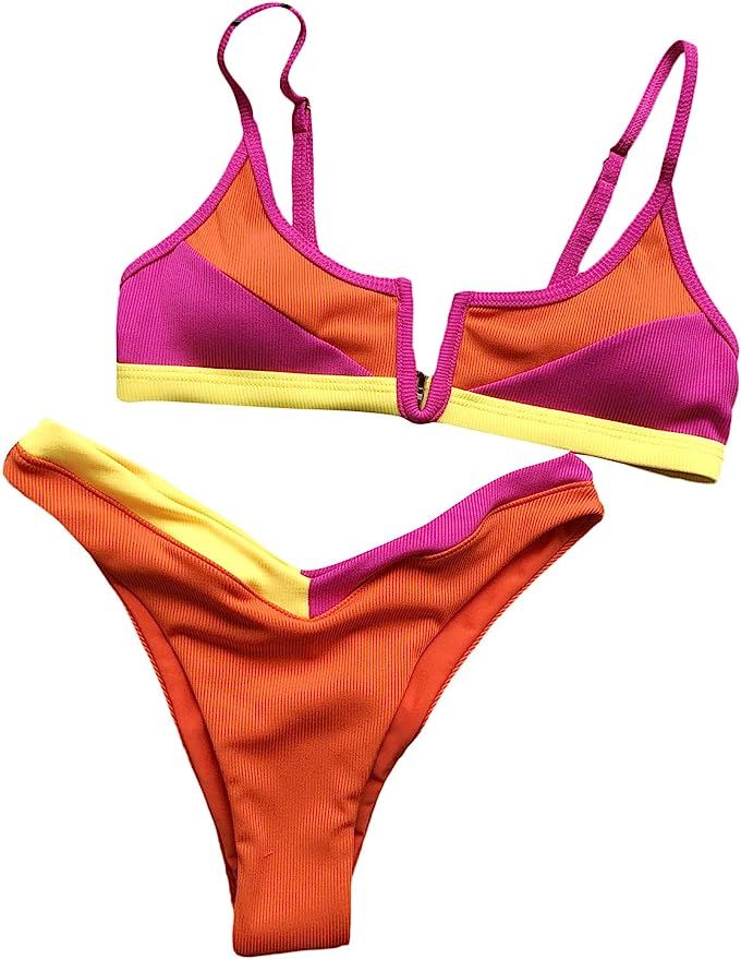 SOLY HUX Women's Color Block High Cut Bikini Bathing Suit 2 Piece Swimsuits | Amazon (US)