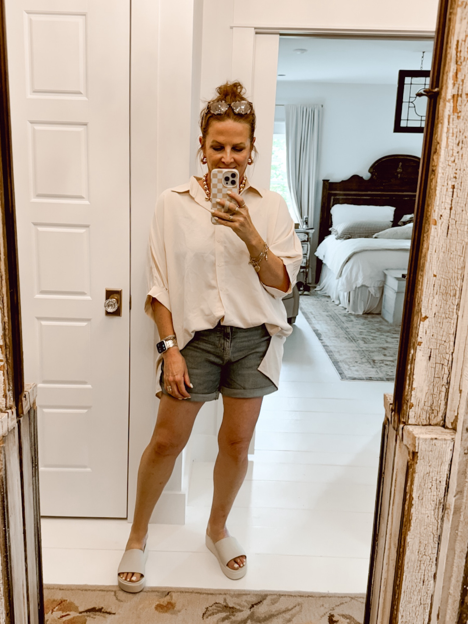 I picked up this Sunmer outfit from Amazon. It is a very lightweight material so it is perfect for a night out on a breezy Summer evening!The shirt is oversized and comes in five different color options.  I love that it can be dressy or a little more casual. It’s very versatile. These jeans shorts are also fantastic because they are comfortable and aren’t too short! I’ve also been wearing a lot of these Croc platform sandals. 

#LTKShoeCrush #LTKSeasonal #LTKMidsize