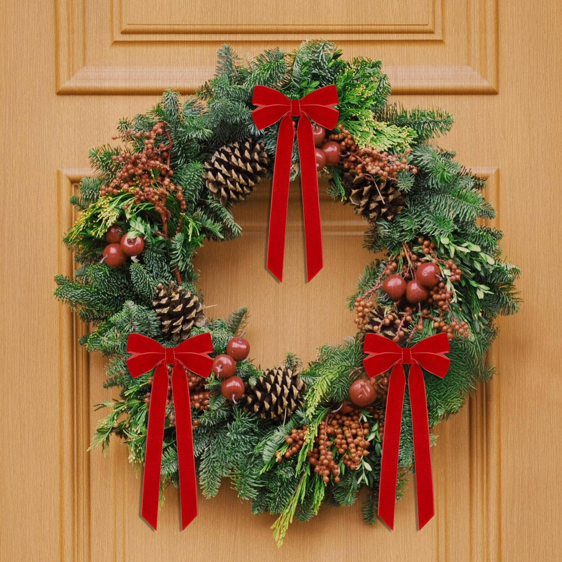 12Pcs Red Velvet Ribbon Bows Christmas Tree Decorations,5in x 10in Xmas Ornaments for Tree Home P... | Amazon (US)