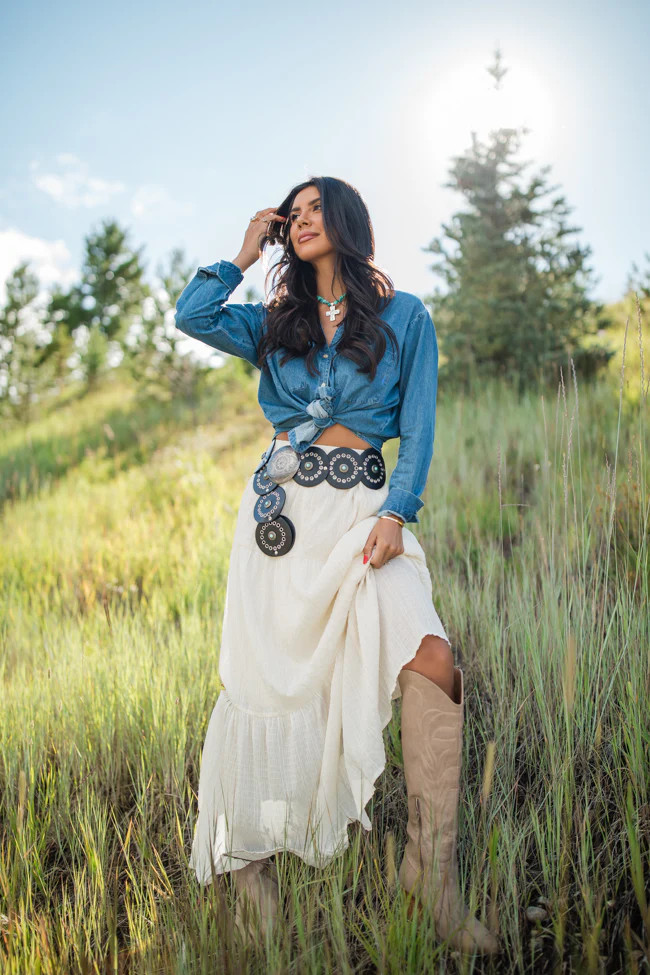 Going Nowhere Fast Cream Textured Maxi Skirt | Pink Lily