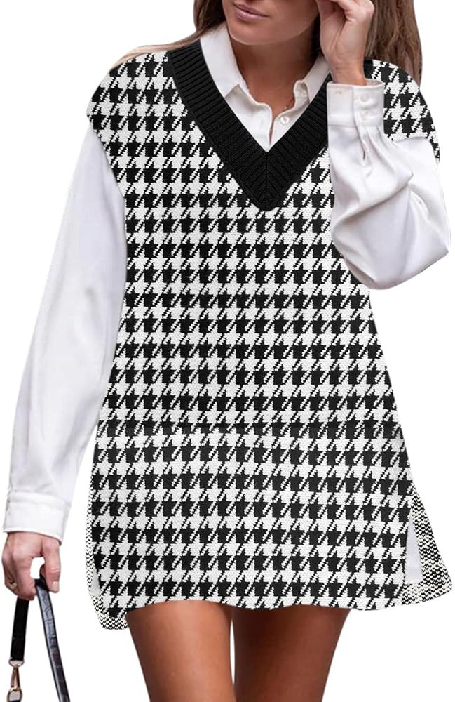 DEEP SELF V Neck Sweater Vest Oversized Sweater Tank Pullover Fall Knitted Tops for Women | Amazon (US)