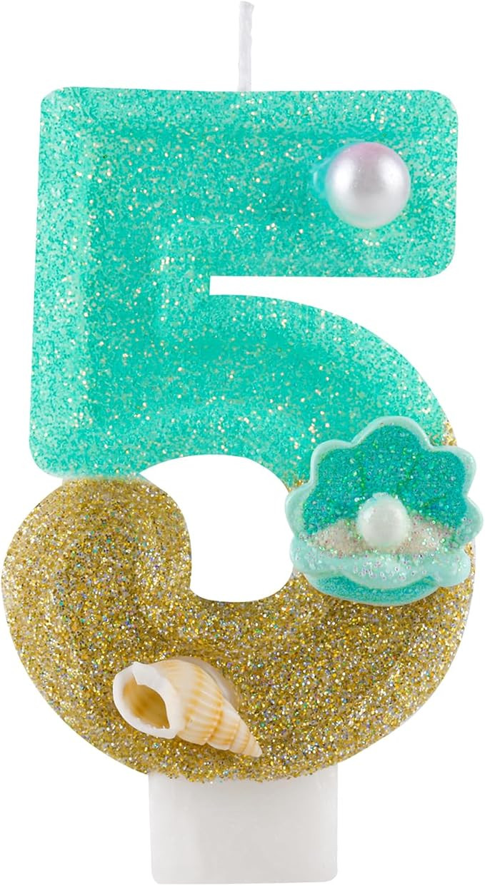 2.76 Inch Birthday Candles Number 5 Candle,Handmade Shell Candle Cake Topper,Mermaid Beach Theme ... | Amazon (US)
