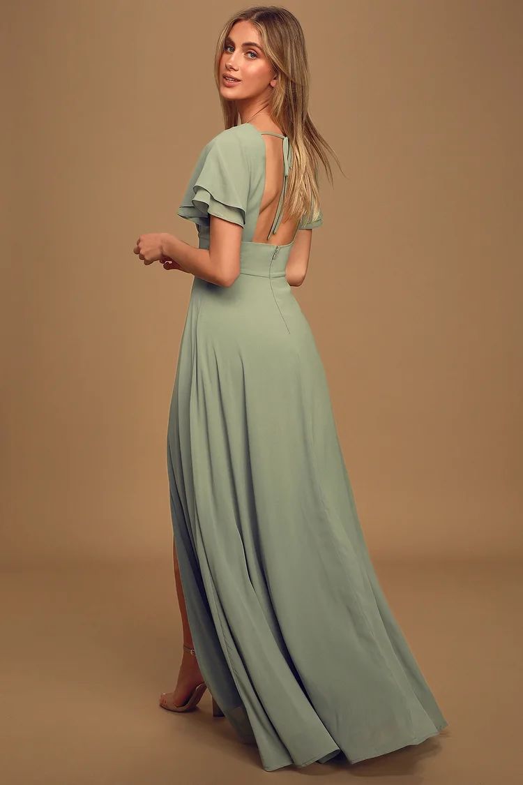 Promise Of Love Sage Brush Flutter Sleeve Maxi Dress | Lulus (US)