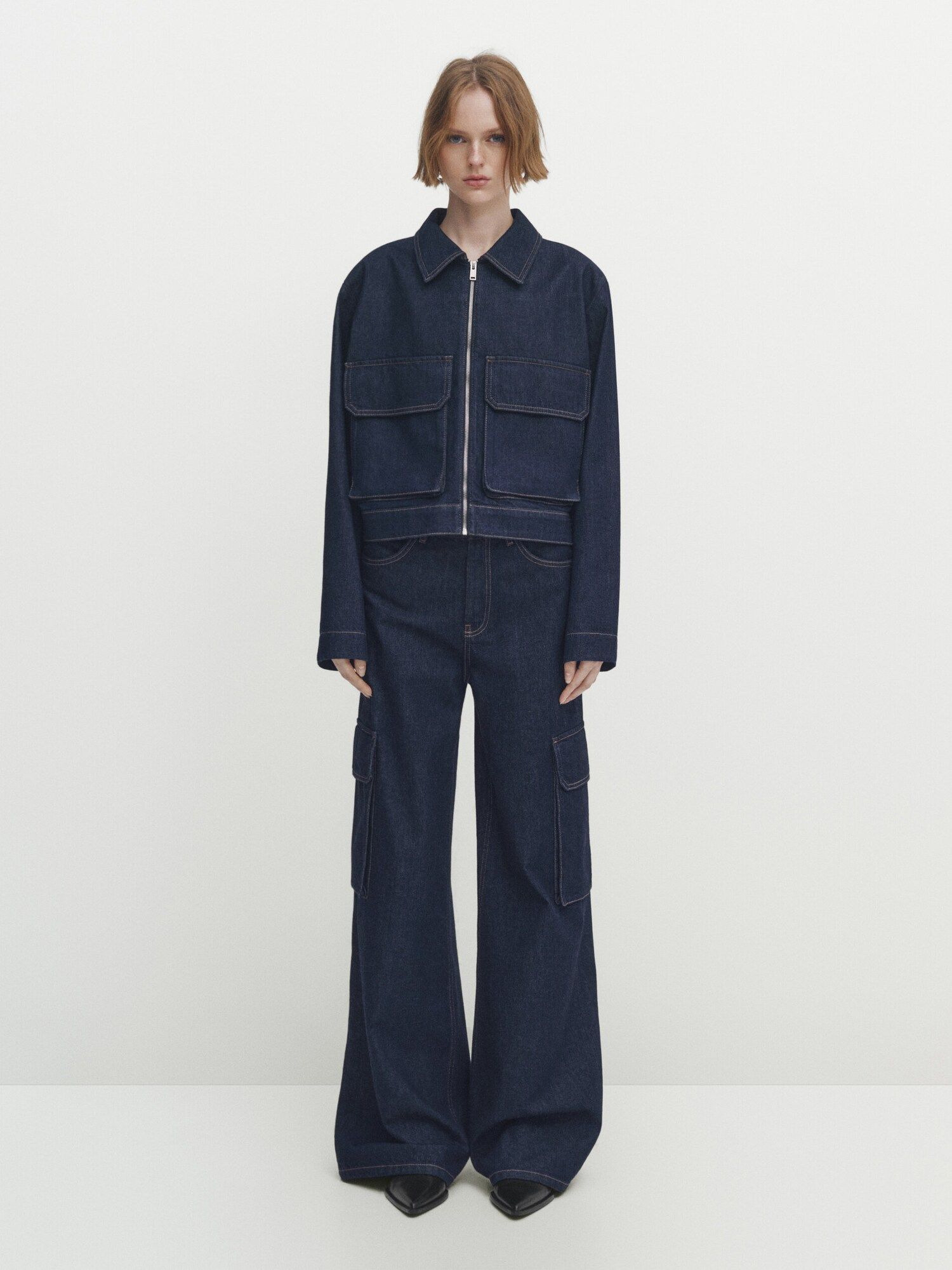 High-waist palazzo cargo jeans | Massimo Dutti UK