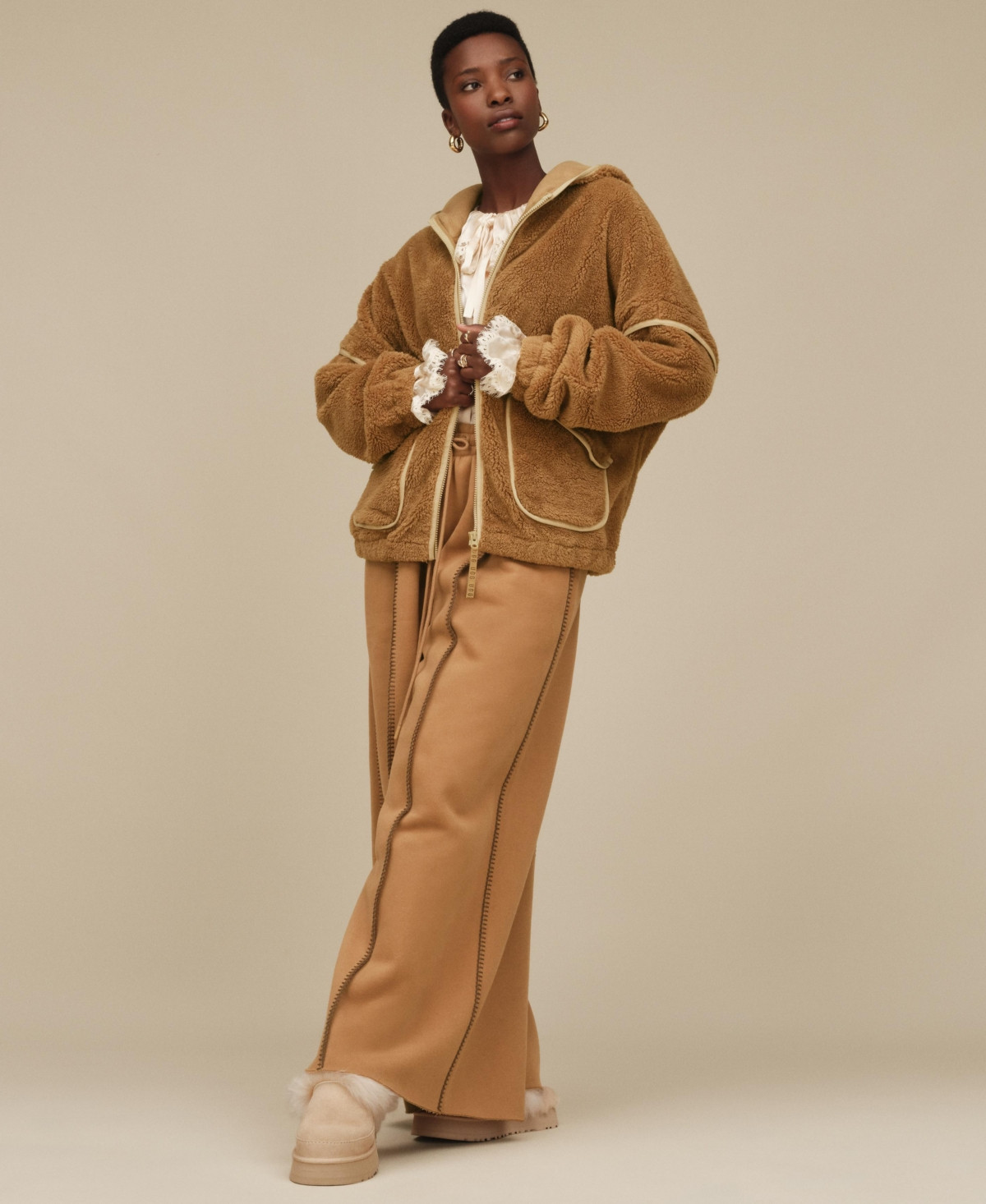 Ugg Women's Mariella Fluff Stand Collar Zip Hoodie - Chestnut | Macy's