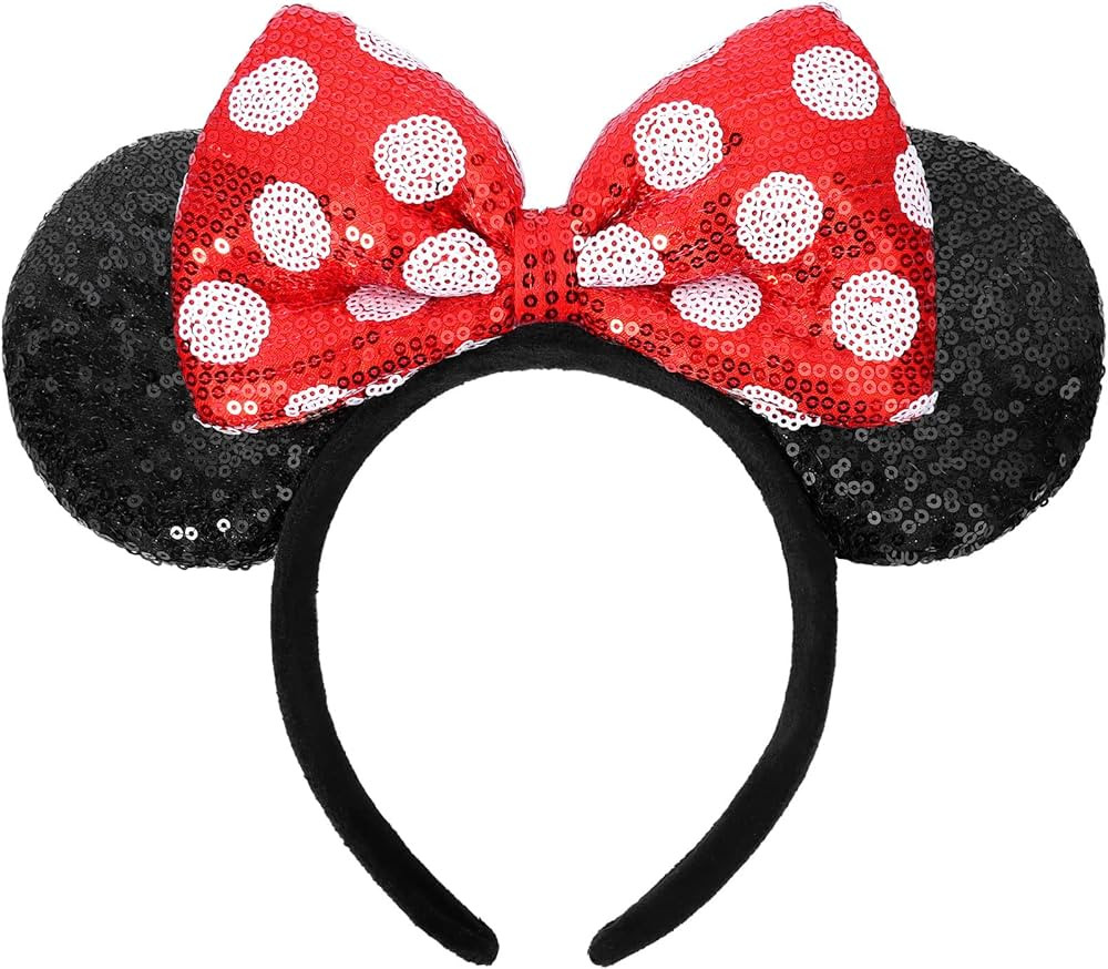 UNSPAZ Mouse Ears Headbands, Sequin Mouse Ears for Women Girls Boys, Shiny Bow Headband for Cospl... | Amazon (US)