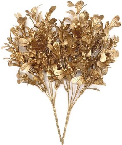 LOVENIMEN Artificial Golden Leaves Plants for Christmas Decoration, Fake Berry Plant Faux Bean Shrub | Amazon (US)