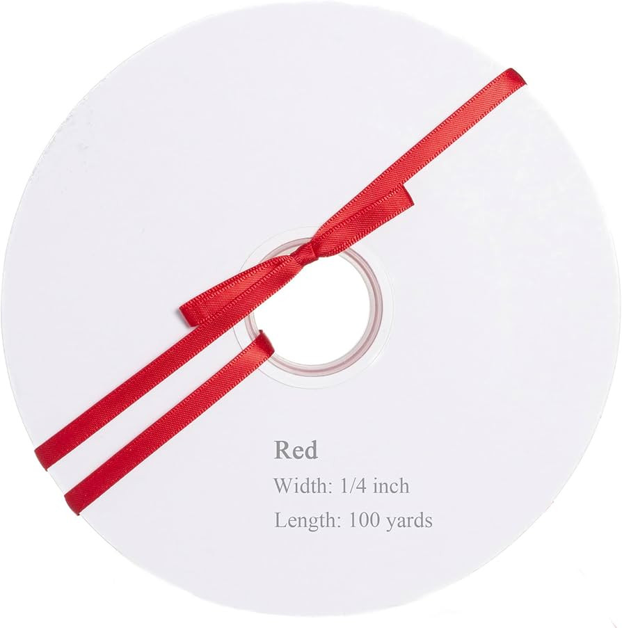 YASEO Red Ribbon, Solid Color Double Faced Polyester Satin Ribbon - 1/4 Inch Wide, 100 Yards Long... | Amazon (US)