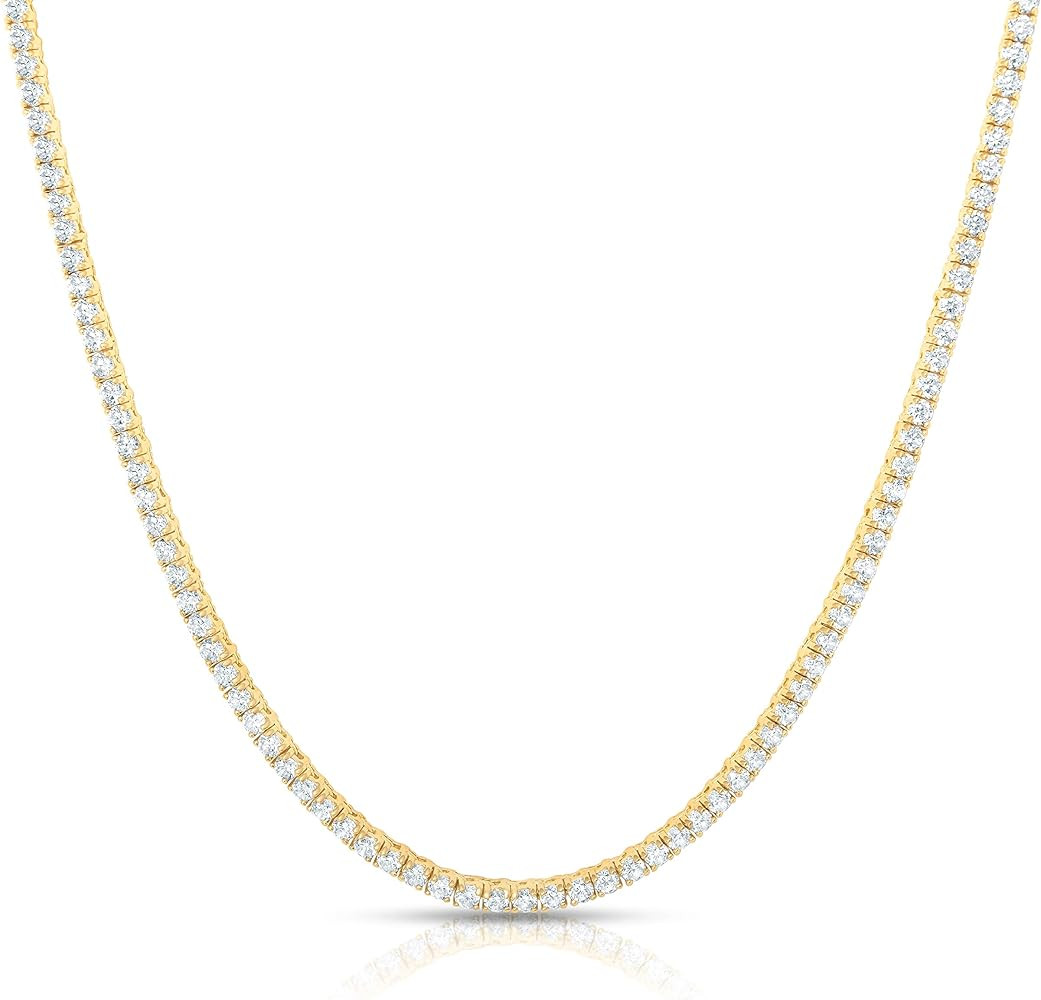 NYC Sterling Women's 18k Gold Plated Magnificent 4mm Round Cubic Zirconia Tennis Necklace | Amazon (US)